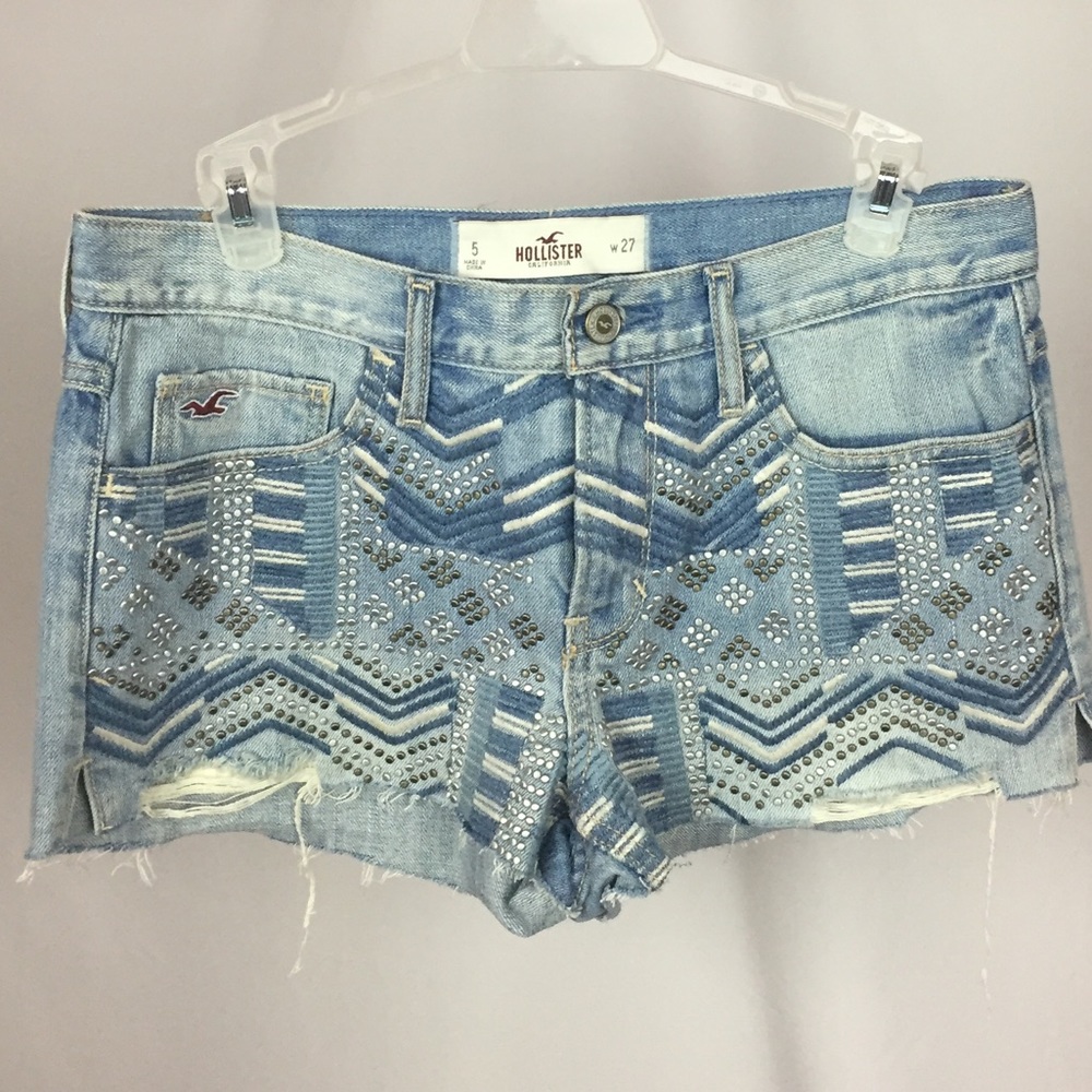 Hollister Denim Embroidered Shorts High Waist Boho